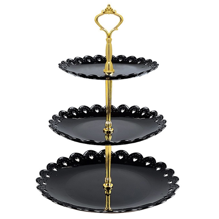 Soporte para pastel Transhome de 3 capas, soporte para plato para torta de boda, verduras y frutas para colocar utensilio, soporte para Magdalena de cumpleaños o boda: Cake Stand-Black