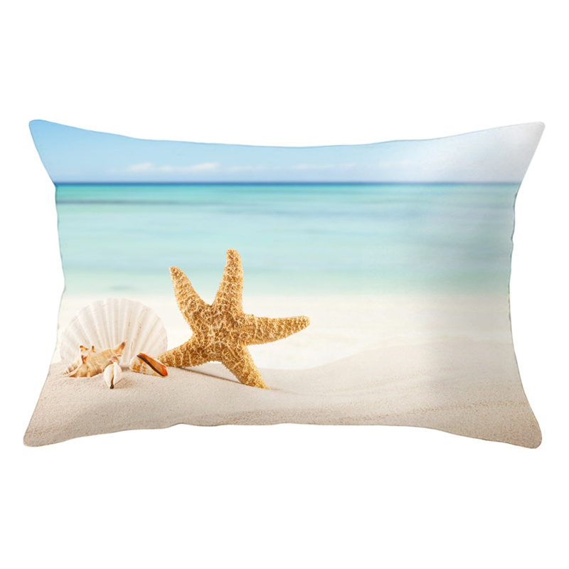 Summer Beach Pillow Case Starfish Sea Snail Shell Cushion Cover Sofa Home Decoration Landscape Polyester: WHITE