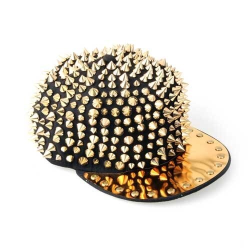 Hat black cap with studs gold Hip Hop Punk Gothic