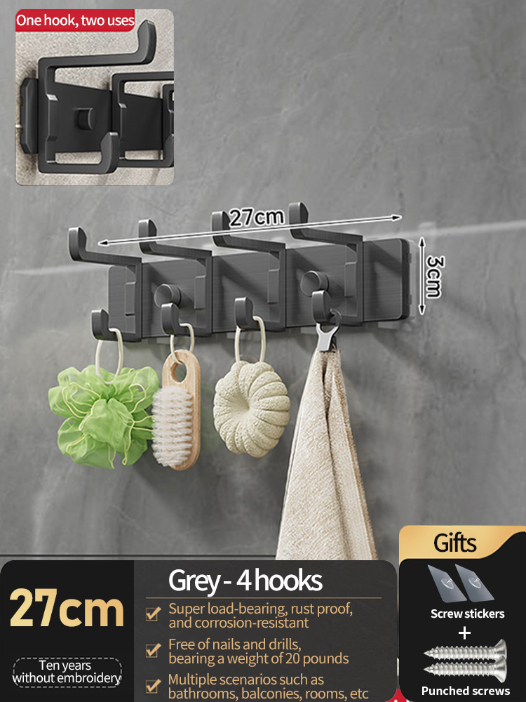 no drill door hooks Folding Robe Hooks Towel Hanger Nail Wall Rack Hooks Coat Clothes Holder for Bathroom Kitchen Accessories: WHITE