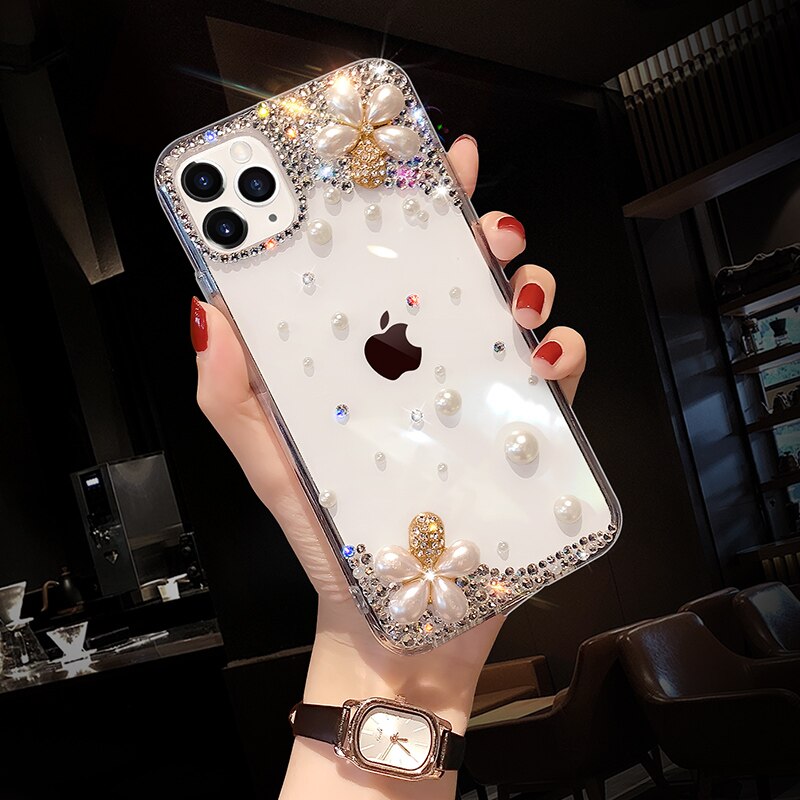 Parel Diamanten Bloem Telefoon Case Voor Blackberry Keyone KEY2 Sleutel 2 Le Keyone Keyone Rhinestone Cover