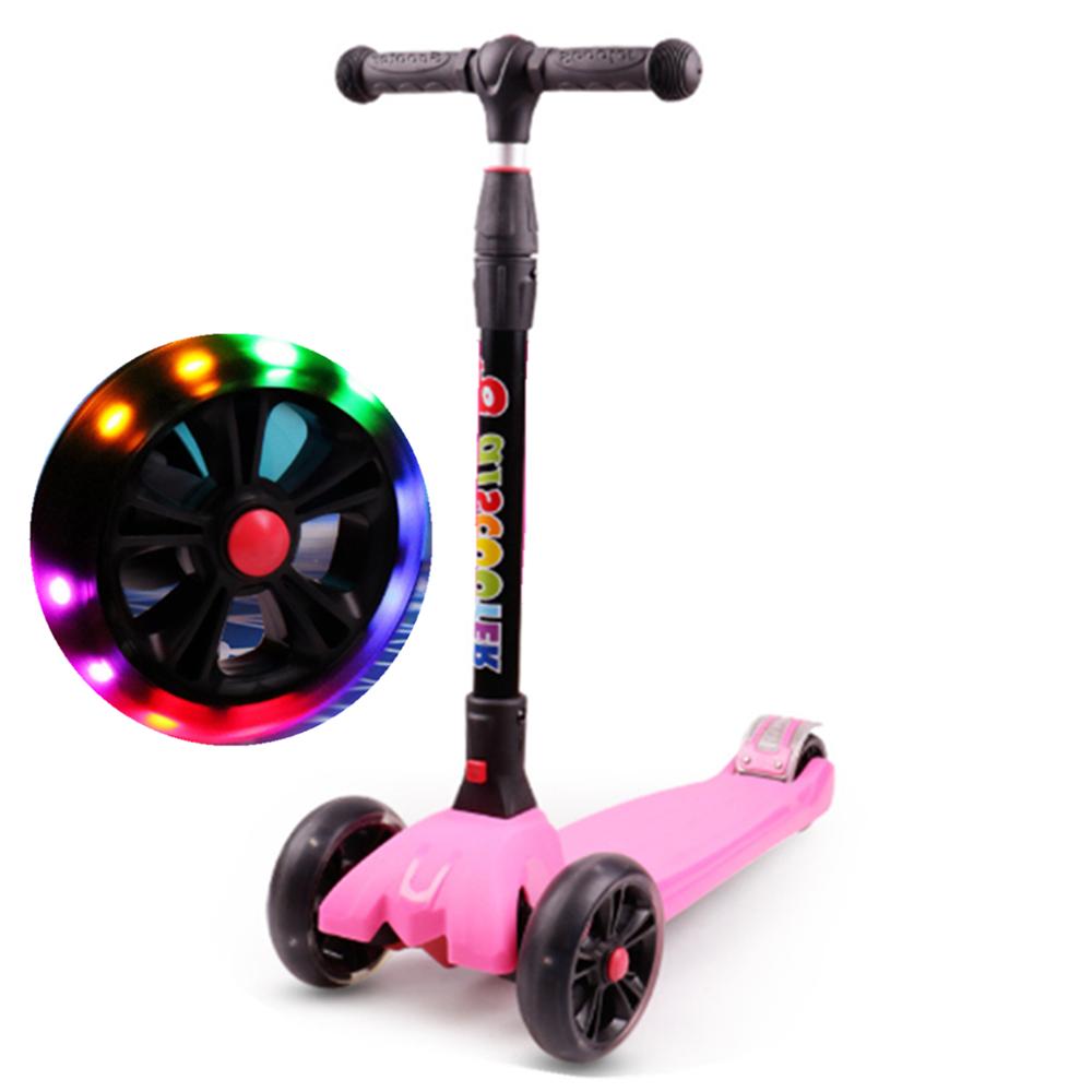 Faltbare Rolle für freundlicher 3 Rad T-Bar Einstellbare Reiten trete Rolle LED PU Blinkende ÜSpund Gleichgewicht für freundlicher geburtstag: Rosa