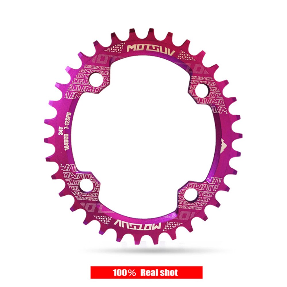 Motosuv redondo estrecho ancho motoring MTB bicicleta de montaña bicicleta 104BCD 32T 34T 36T 38T plato de dientes partes 104 BCD: Purple Oval / 32t