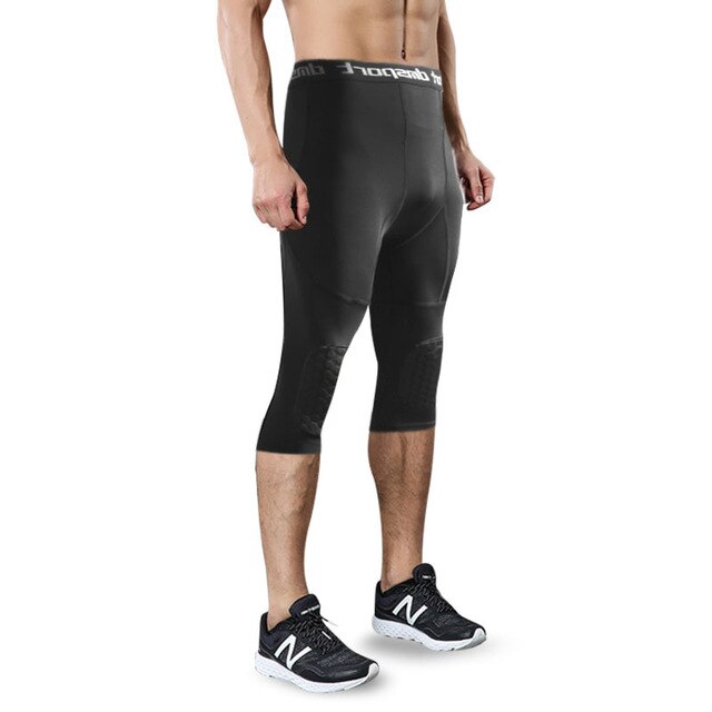 Mannen Sport Kneepad Elleboog Shock Guard Compressie Padded Shorts Shirt Vest Set Voetbal Basketbal Beschermende Gear Borst Rib Guards: L / Crop trousers