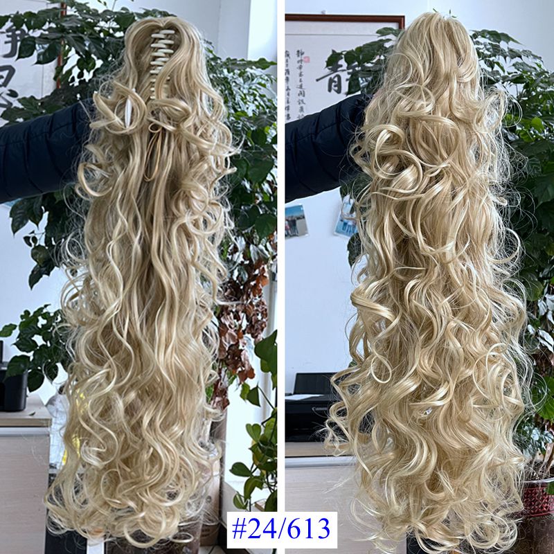 Luxury for Braiding 76cm 210g Long Wavy High Temperature Fiber Synthetic Hair Pieces Claw Clip Ponytail Extensions for Women: #24