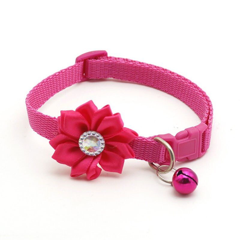 1PC collier pour chien fleur cloche diamant chien chat collier cou sangle réglable facile à porter boucle beau chat collier chat accessoires: Rose Red