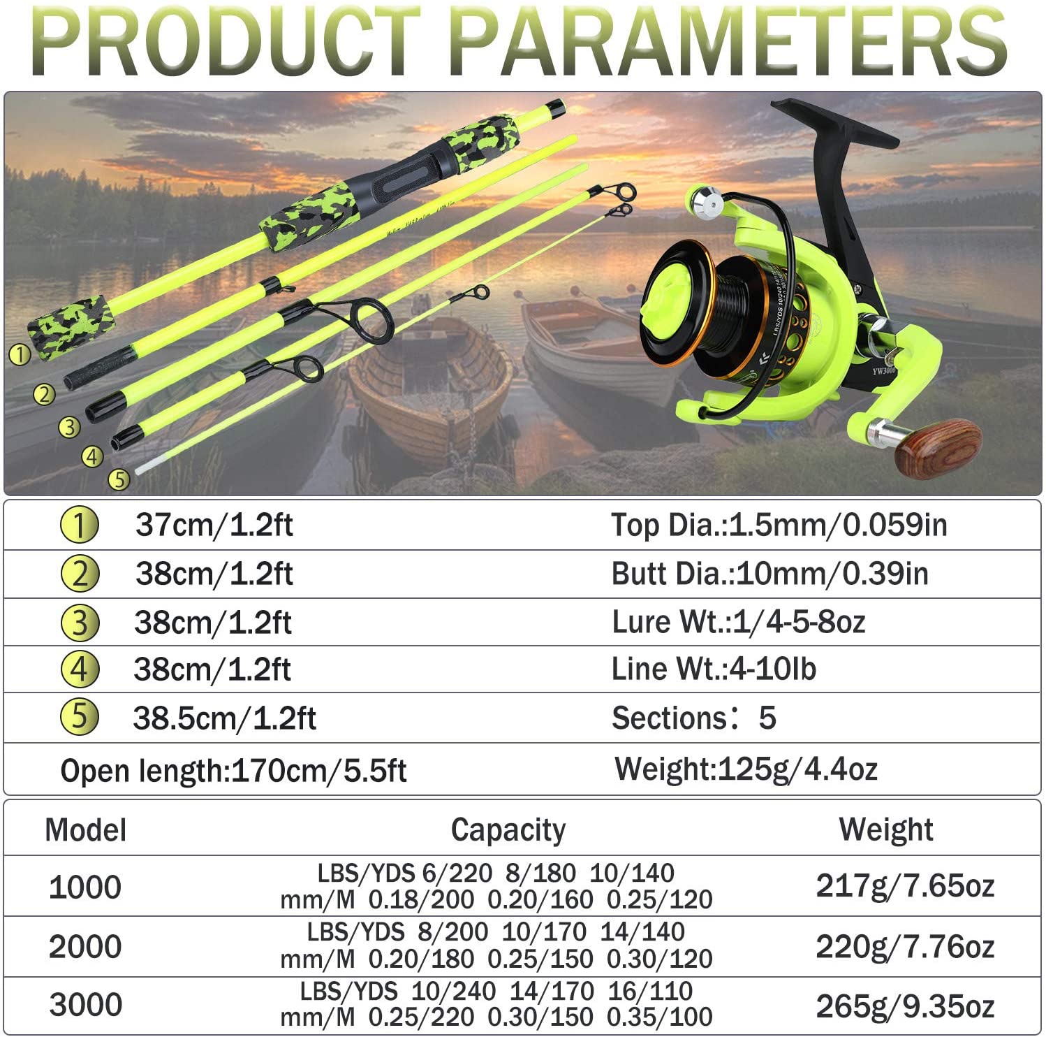 Sougayilang dla dzieci kołowrotek wędkarski Combo 5-przenośny spinning wędka i kołowrotek Combo dla chłopców, dziewcząt i dorosłych