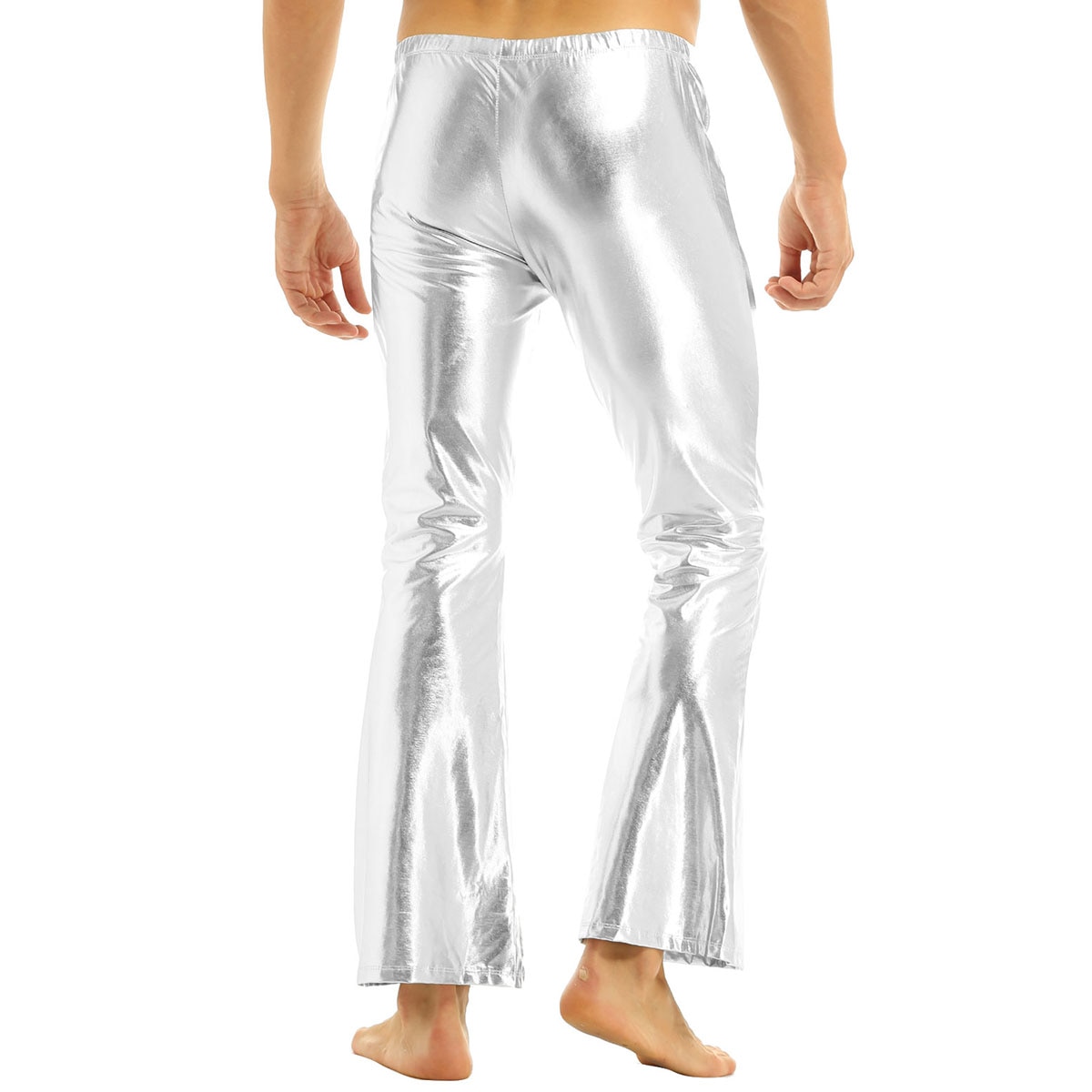 Iefiel voksen herre club wear skinnende metalliske disco bukser med klokkebund, flåede lange bukser dude kostume festbukser