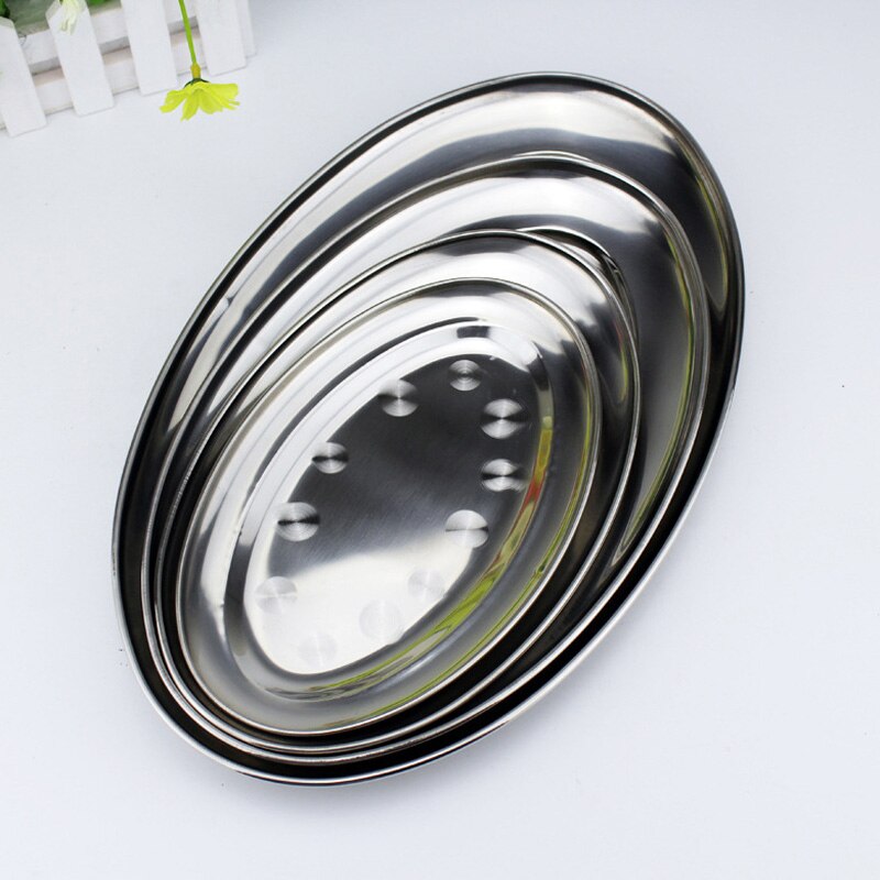 Non Magnetic Stainless Steel Plate Deepen Oval Plate Steamed Vermicelli Ordinary Shallow Dish 21-45CM Fish Dish