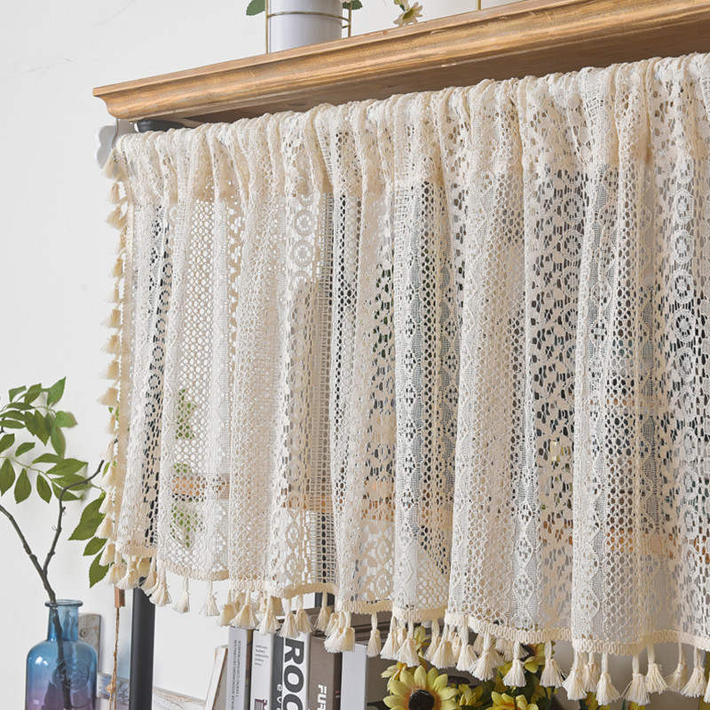 Schrank-Kleiderschrank-Vorhänge für Küche, Wohnzimmer, Schlafzimmer, Heimdekoration, kurzer Vorhang, japanischer Stil, kleiner Blumendruck, Spitze