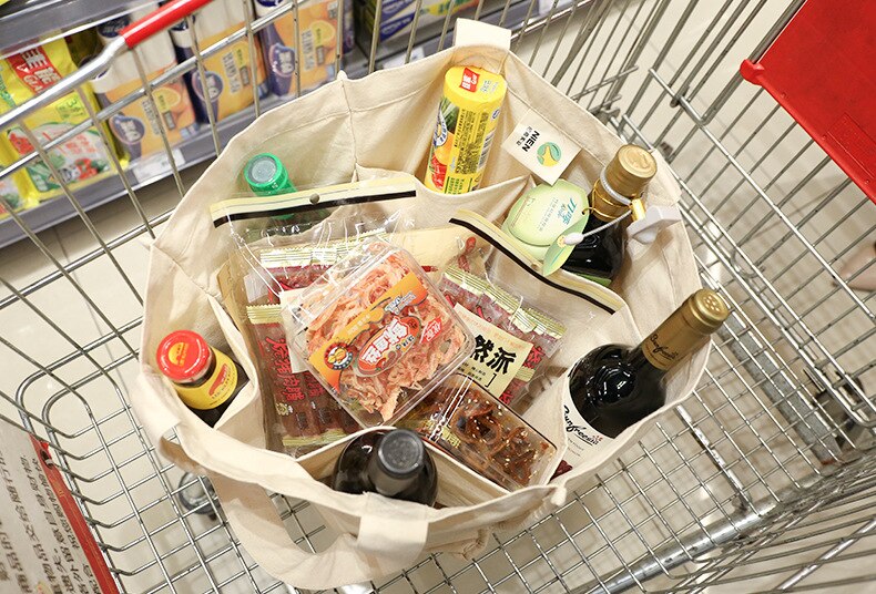 Large Canvas Grocery Shopping Bags with Handles Washable Organic Cotton Grocery Tote Bags Big Reusable Shopping Grocery Bags