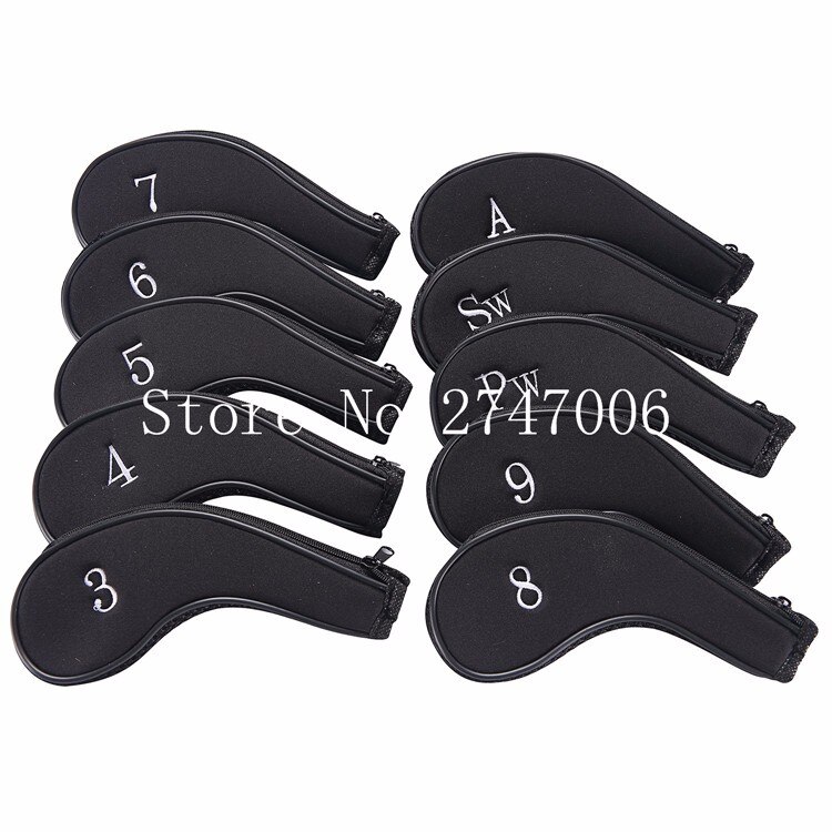 10Pcs Rubber Neoprene Head Cover Golf Club Iron Putter Protect Set Number Printed with Zipper Long Neck Iron Covers