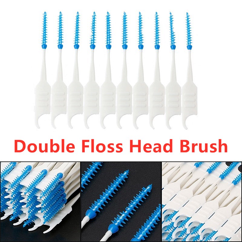 20/40PCS Double Floss Head Hygiene Dental Silicone Interdental Brush Toothpick Teeth Care Cleaning Supplies