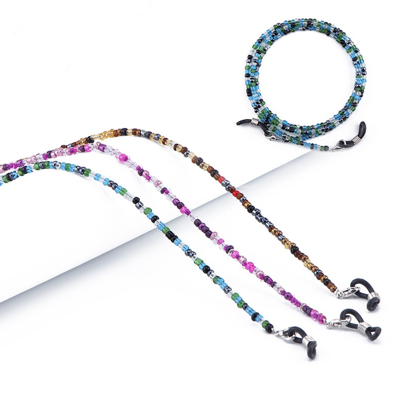 IYOU Boho-ketting met kralen voor zonnebril, zwarte kristallen ketting voor bril, strassketting voor straatfotografie, brilskoord, strandketting, anti-verlies brillenaccessoires voor vrouwen en