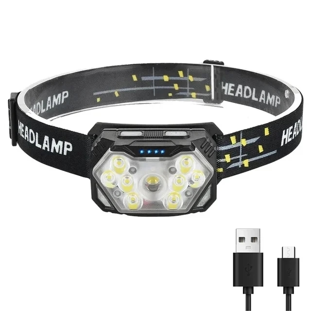 2000lm superklare pandelamper 9 led usb genopladelige bevægelsessensorer bærbare søgelamper til fiskeri camping udendørs: Blå
