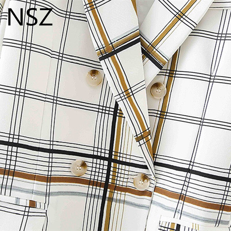 Nsz kvinder oversize hvid plaid dobbeltradet blazer kontorarbejde forretning formel ternet jakke jakkesæt frakke efterår outwear