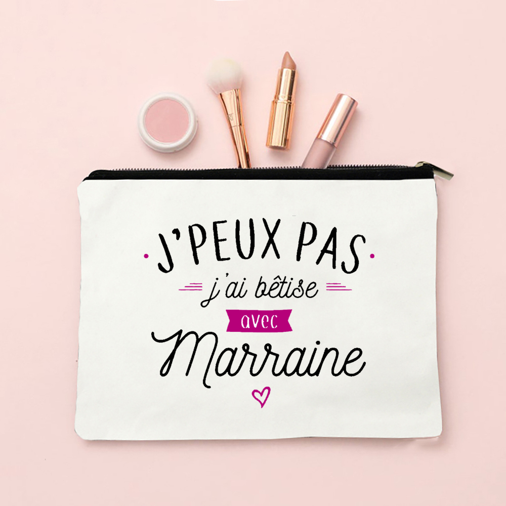 Best Godmother French Print Female Wash Storage Pouch Marraine Women Cosmetic Case Makeup Bags Travel Toiletries Organizer: Gold