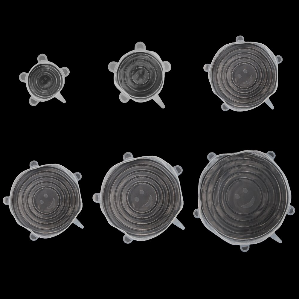 Tapas elásticas de silicona de 6 uds, tapas herméticas reutilizables para envolver alimentos, cubiertas para mantener el bol sellado fresco, cubiertas elásticas para envolver, utensilios de cocina: Blanco