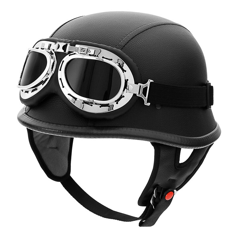 DOT Motor Motorcycle German Half Face Helmet For Chopper Cruiser Scooter Biker Matte Black: Style 3 with goggles / XL