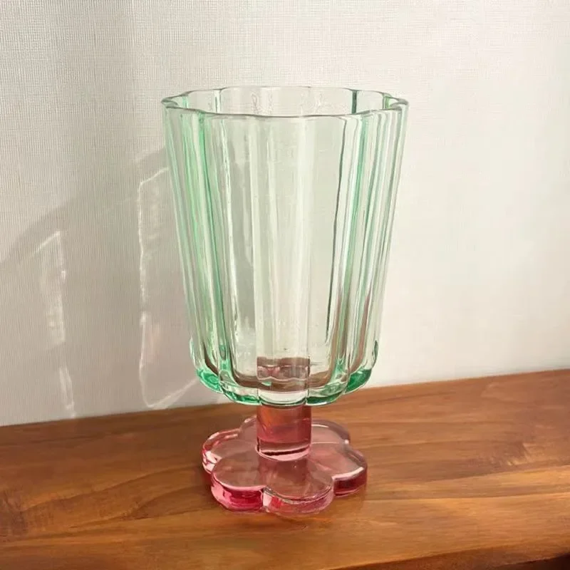 220ml Glass Colorful Flower Shaped Vase Plant Flower Arrangement Ornament Wine Glass Tea Drinking Glass Bar Drinkware Glass Cup: black