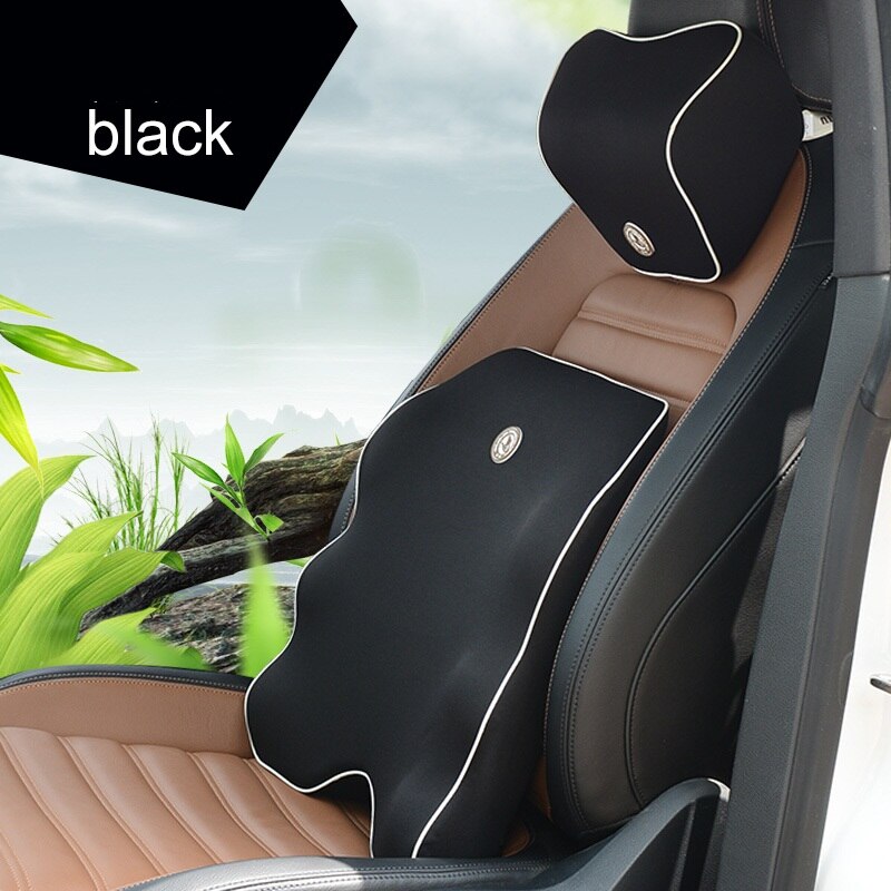Lændestøtte bilsæde pude rygpude bil nakke pude hukommelse skum ergonomi bil puder til førerstol pude komfort: Sort sæt