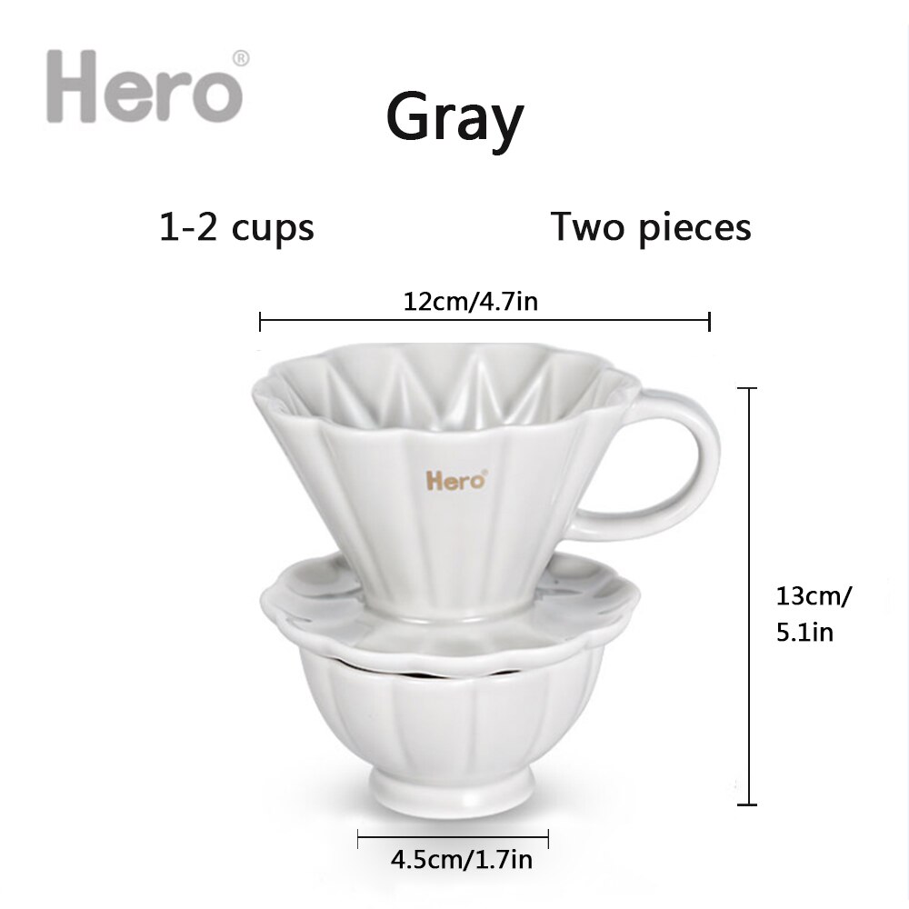 Taza de café con filtro de cerámica, motor de goteo de café de cerámica, 2 tamaños, V60, con soporte separado para 1-4 tazas: Gray 1-2 Cups