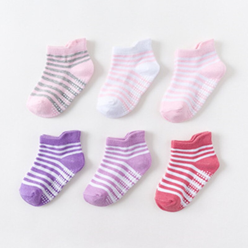 6 Paar/set Kids Baby Meisje Sokken Anti-Slip Baby Boy Sokken Elastische Gebreide Katoenen Sokken
