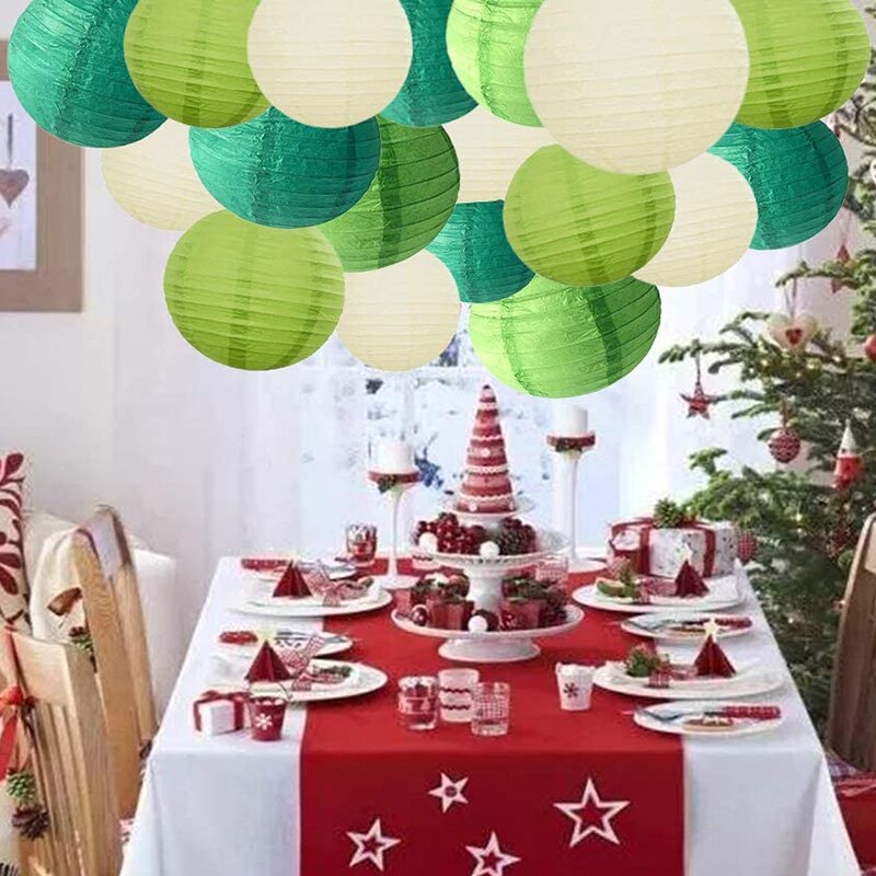 Farolillos de papel chinos para decoración, farolillos de papel de color verde y morado, tamaño mixto, para en casa, Festival, boda, cumpleaños, al aire libre