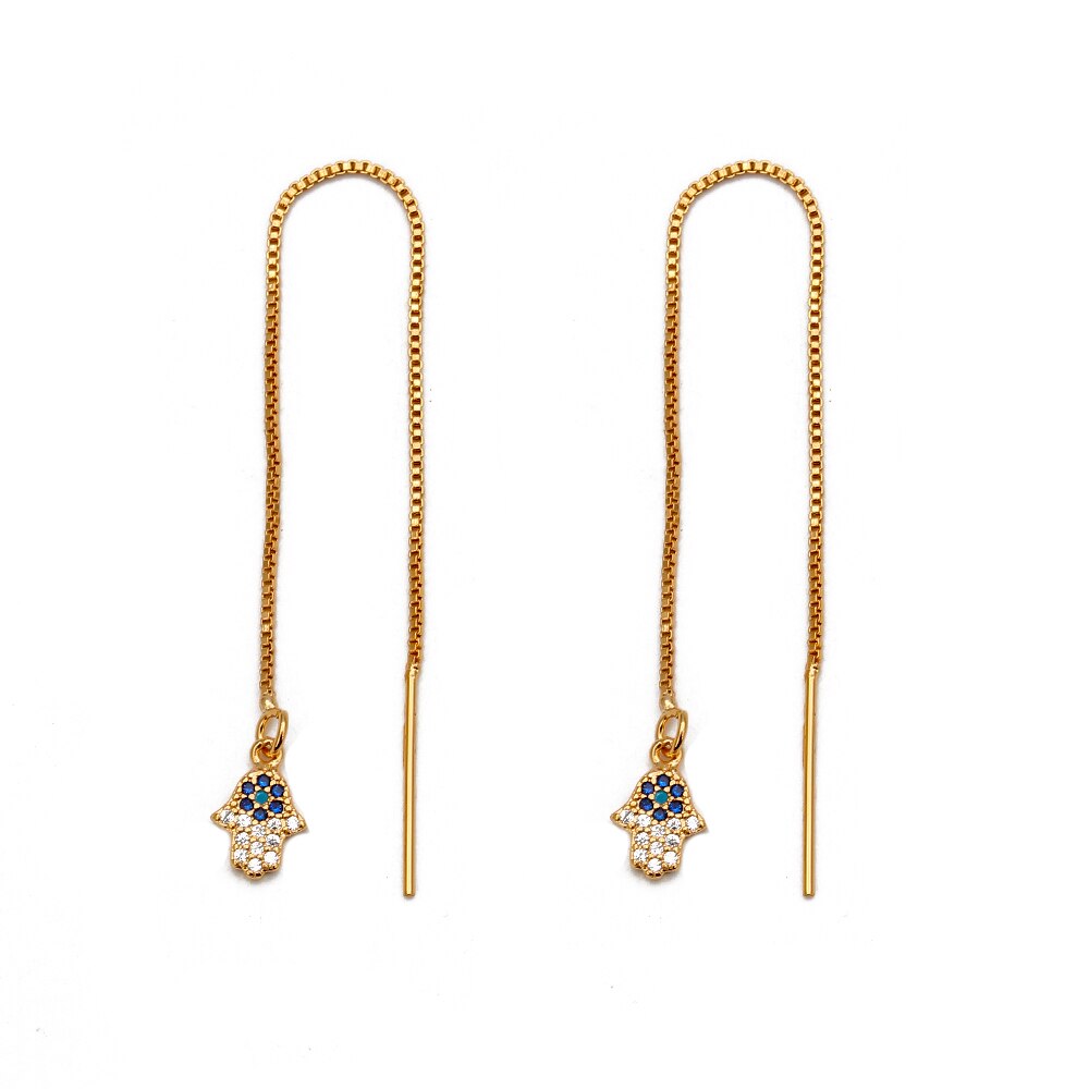 Lucky Eye Fatima Hamsa Hand Evil Eye Earrings Gold Color Tassel Chain Long Dangle Earrings for Women Girls Jewelry BD18: 2