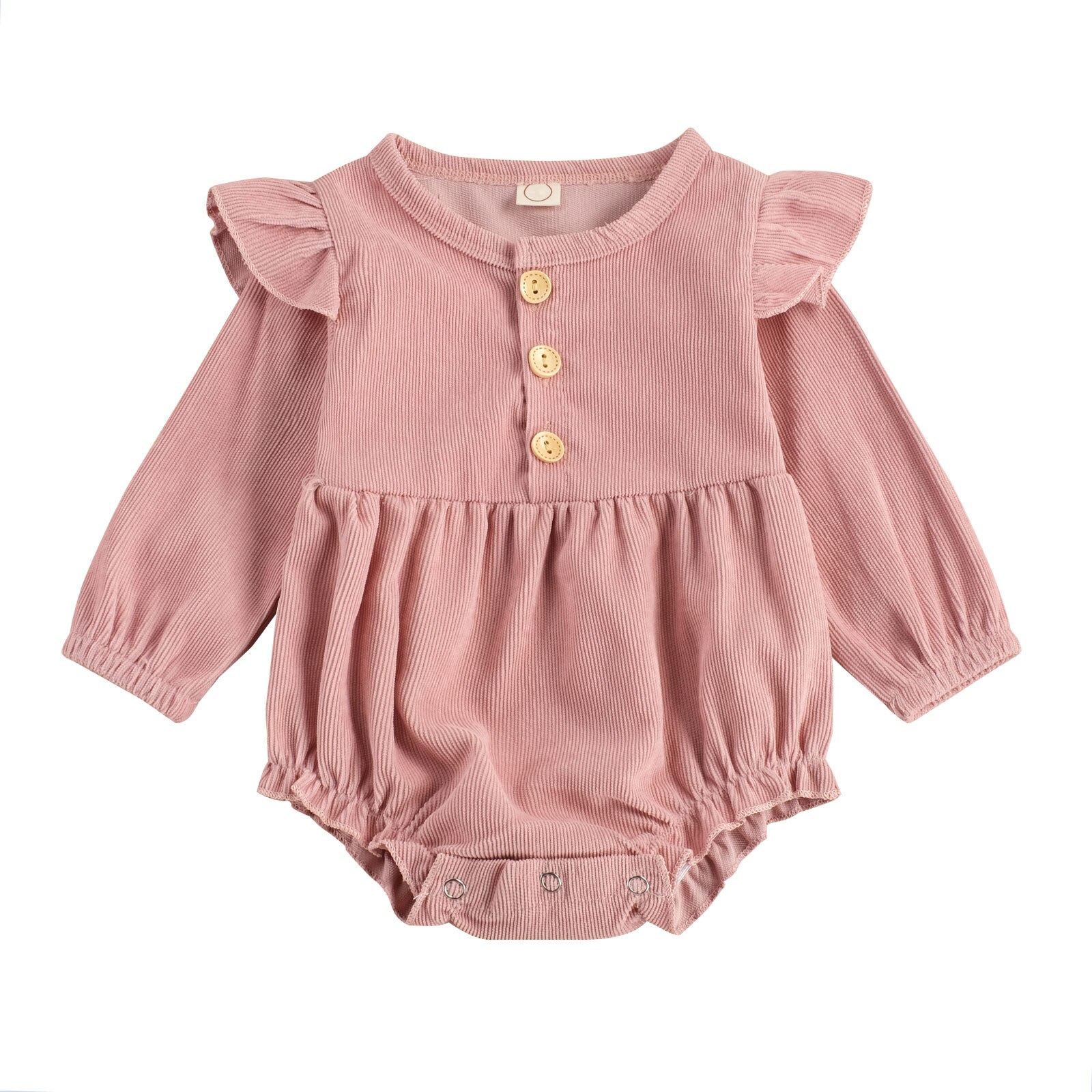 Focusnorm Herfst Mooie Baby Meisjes Jongens Bodysuits Knop Lange Mouwen Ruches Effen Jumpsuits 3 Kleuren: Roze / 24M