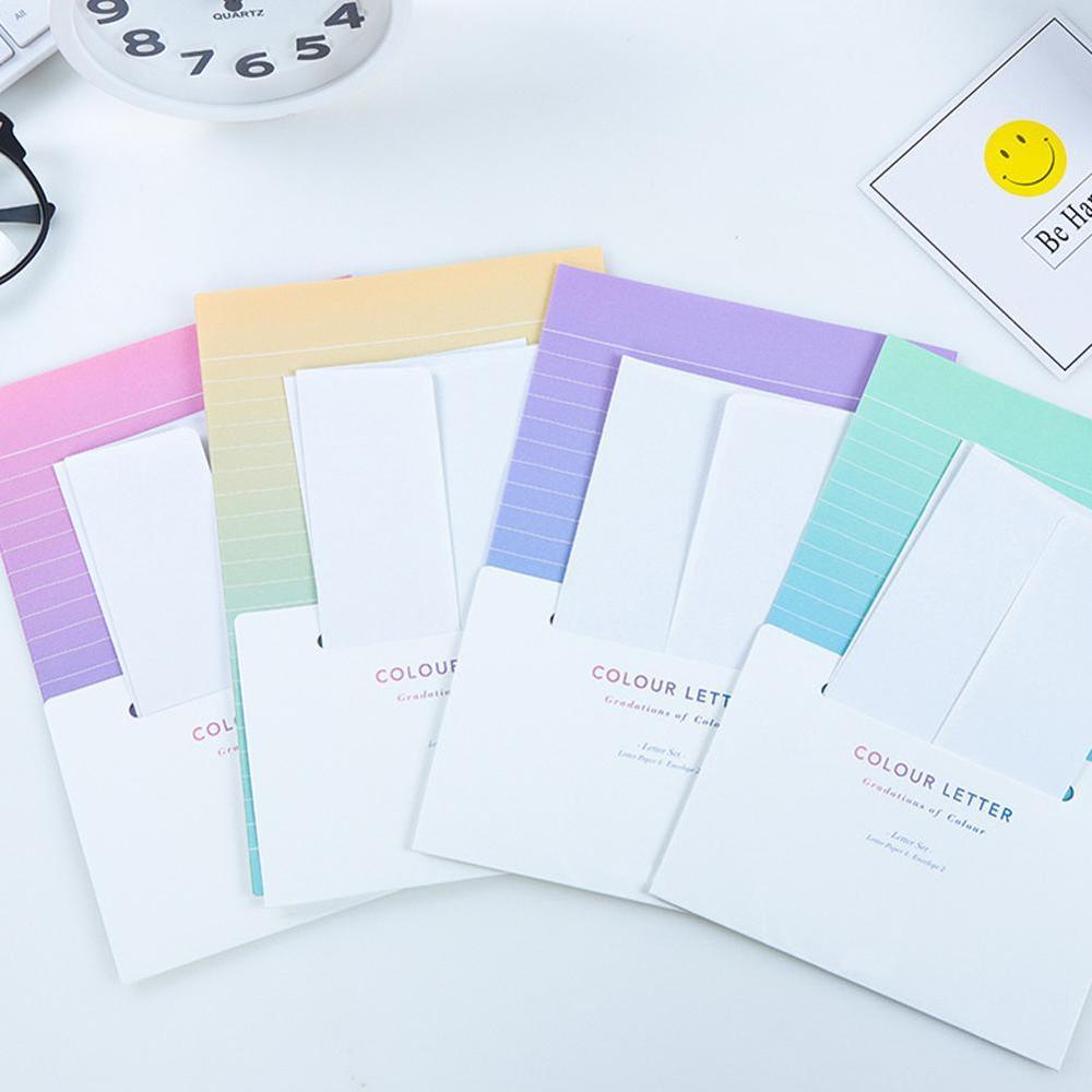 1set=(4 Sheet Letter Paper 2pcs Envelopes) Gradient Writing Set/set Paper Color Pad Office Letter Students L1B4