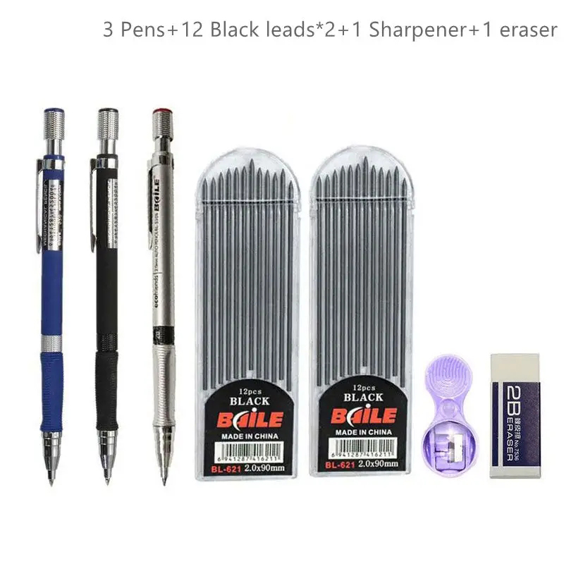 2.0mm Mechanical Pencil Set 2B Automatic Pencils with Color/Black Lead Refills for Draft Drawing, Writing, Crafting, Art Sketch: Brown