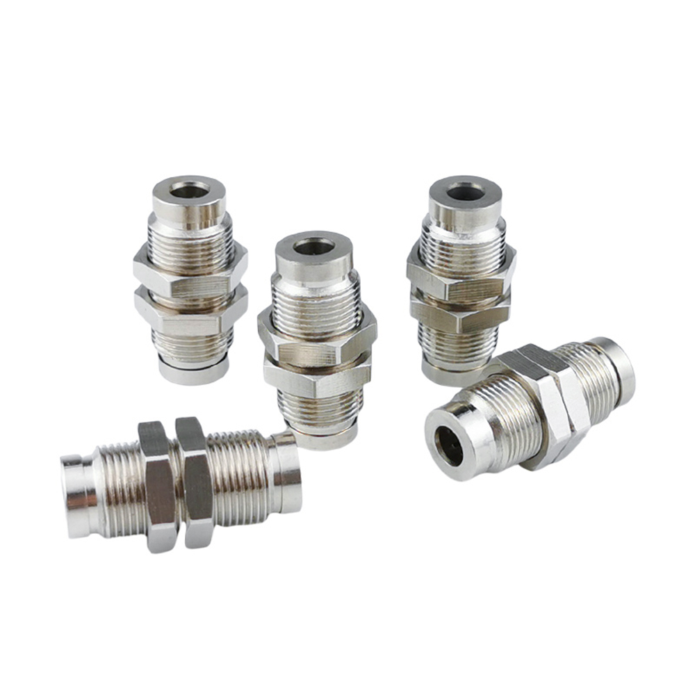 Pneumatic Fitting PM Bulkhead Union Quick Connector 4-12mm OD Air Hose Nickel Plated Brass Push In Gas Air Fitting Plumbing