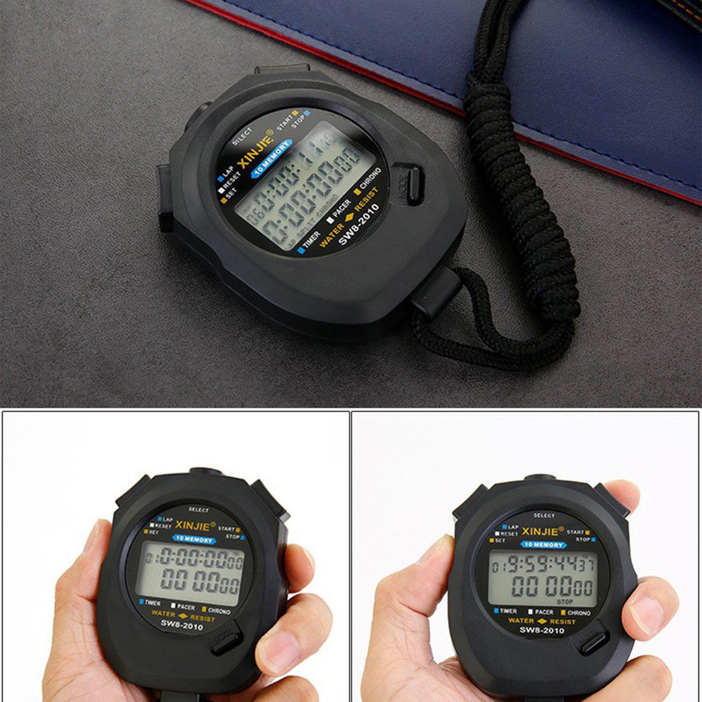 Kitchen Timers Digital Handheld LCD Chronograph Sports Stopwatch Timer Stop Watch With String