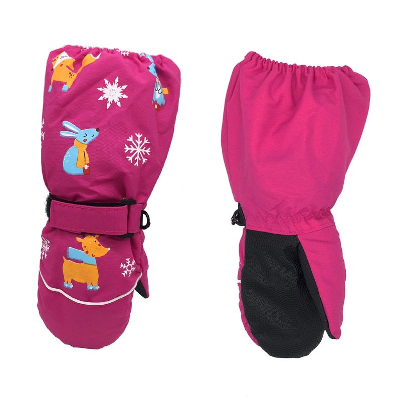 Hiver nouveaux enfants imprimer dessin animé cerf lapin épaississement gants de Ski enfants coupe-vent imperméable anti-dérapant à manches longues mitaines: Rose red