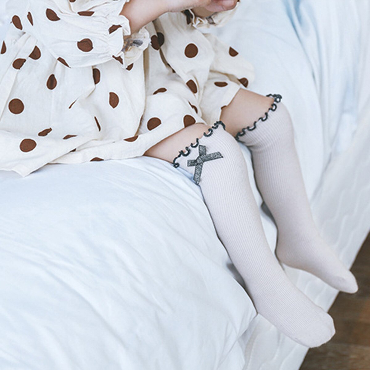 Maluch dziewczynek pończochy piękne wzburzyć plisowany dzianiny bawełniane ciepłe antypoślizgowe skarpety robić kolan na sukienka na co dzień