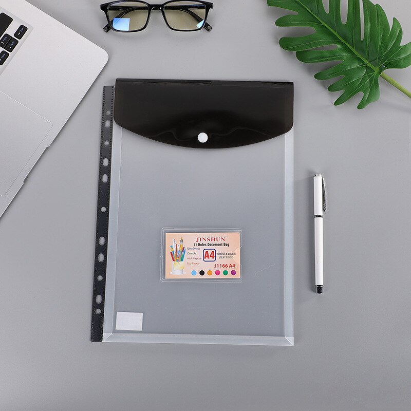6pcs Poly Envelope Folder For A4 Document Organizer Transparent Waterproof File Bag with Snap Button Closure Pouch School Office: A black x6