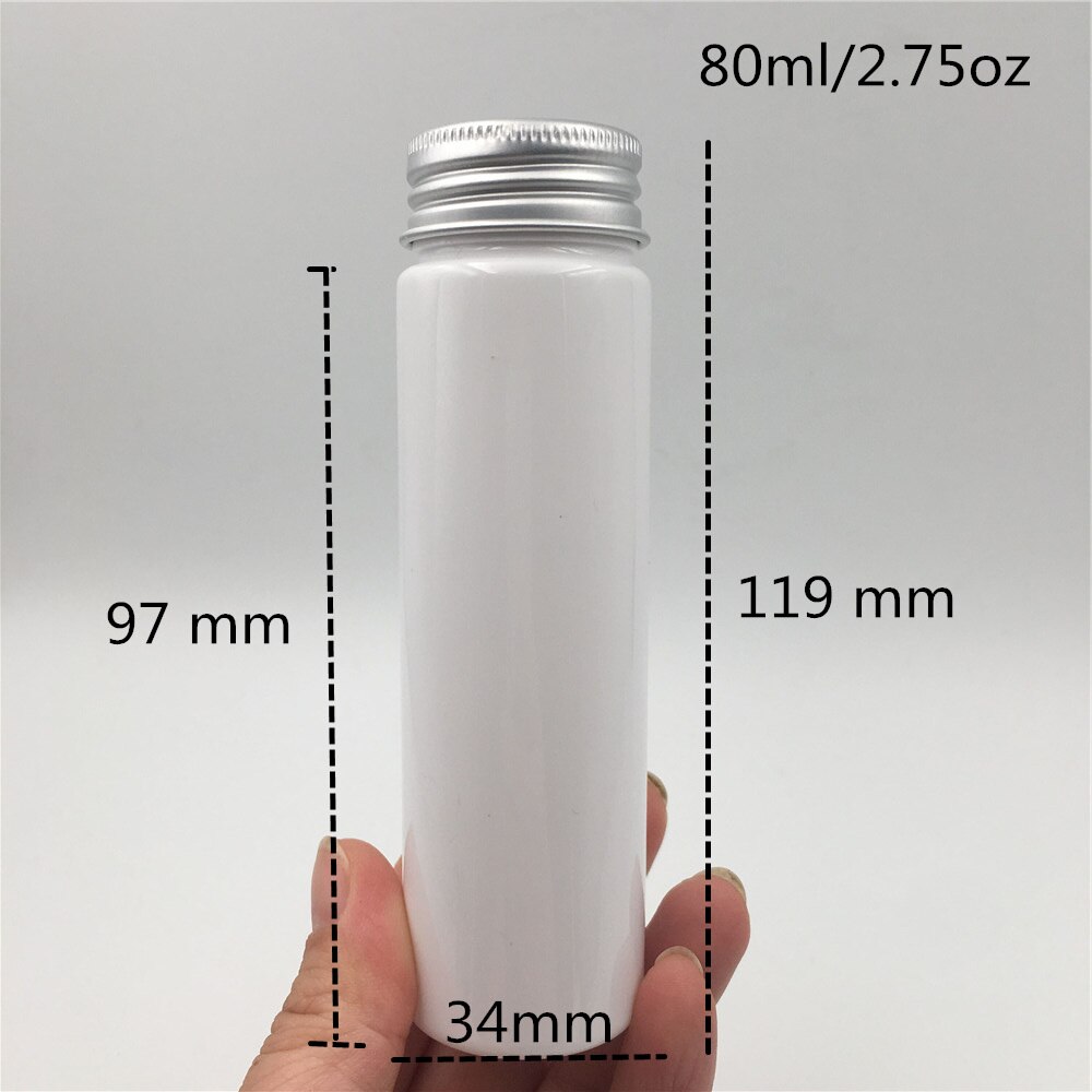 50 Uds., , 50 ml 80 ml, botellas de plástico transparentes vacías, tapa de aluminio, pegatinas selladas, envases de empaquetado de muestras: 80 ml white