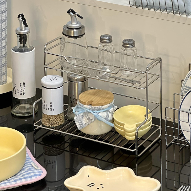 Double Layer Desk Storage Rack Kitchen Organizer Bathroom Countertop Storage Shelf Dressing Racks Versatile Storage Basket