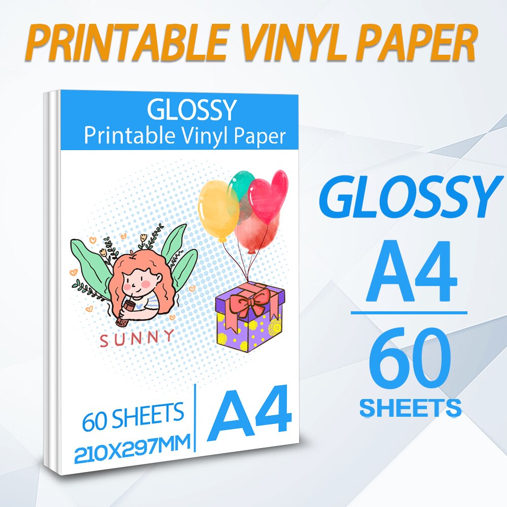 20/40/60 Vellen A4 Printable Vinyl Sticker Papier Glossy Voor Diy Decals Ambachten Voor Inkjet Printer Self-lijm Kopieerpapier: 60 Sheet