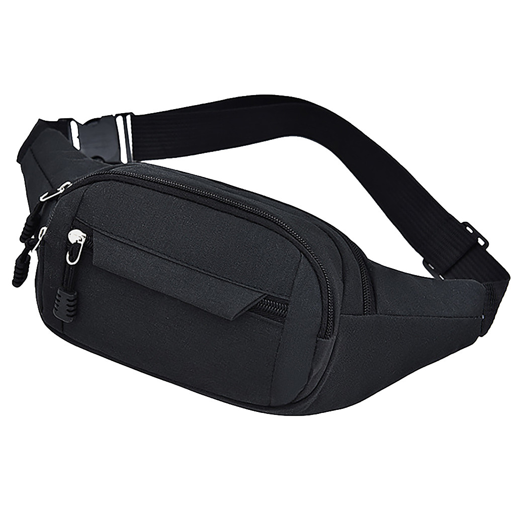 30# Men's And Women's Simple Shoulder Bag Solid Color Casual Canvas Messenger Bag Zipper Oxford Sports Fitness Waist Bag: Black