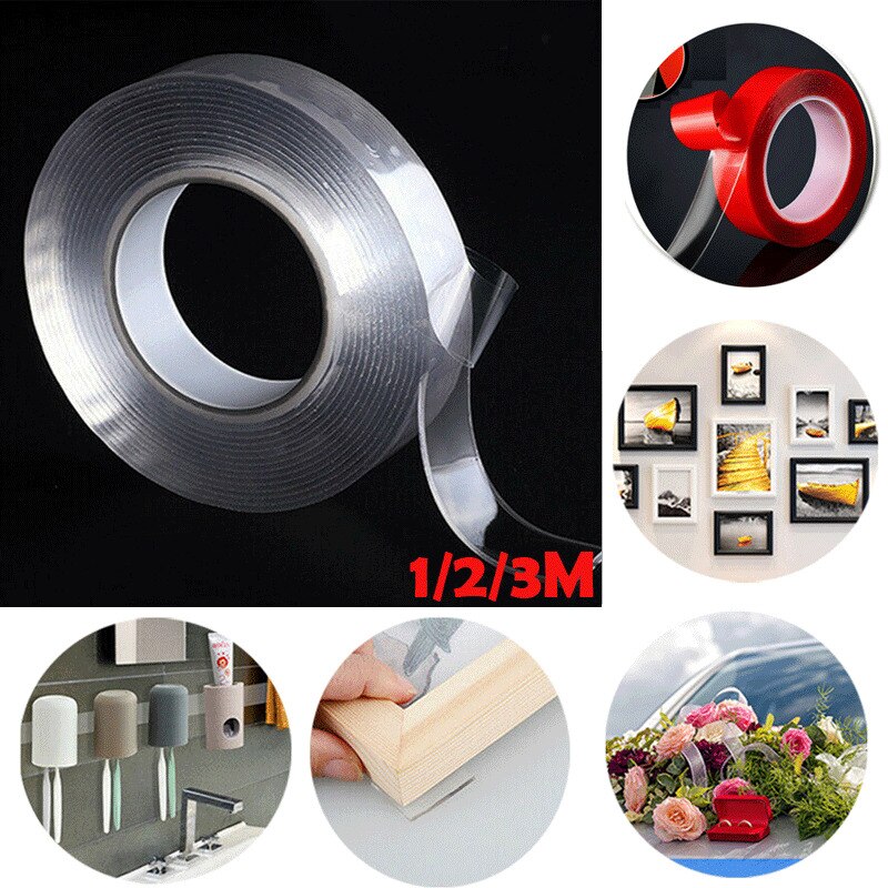 1/2/3 m Super Double Sided Tape Strong Adhesive Glue Transparent No Traces Sticker for Home Car Bedroom Garden