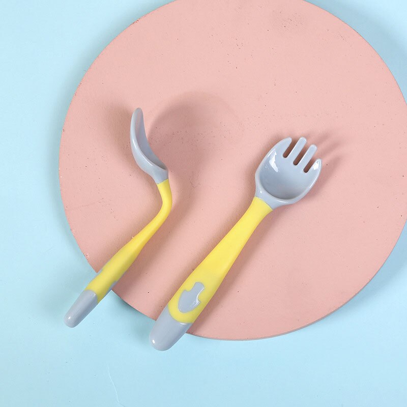 2 Stuks Paddestoel Roze Boxed Vork Lepel Kinderen Training Lepel Paddestoel Eten Lepel Peuter Servies Kan Turn Hoofd lepel