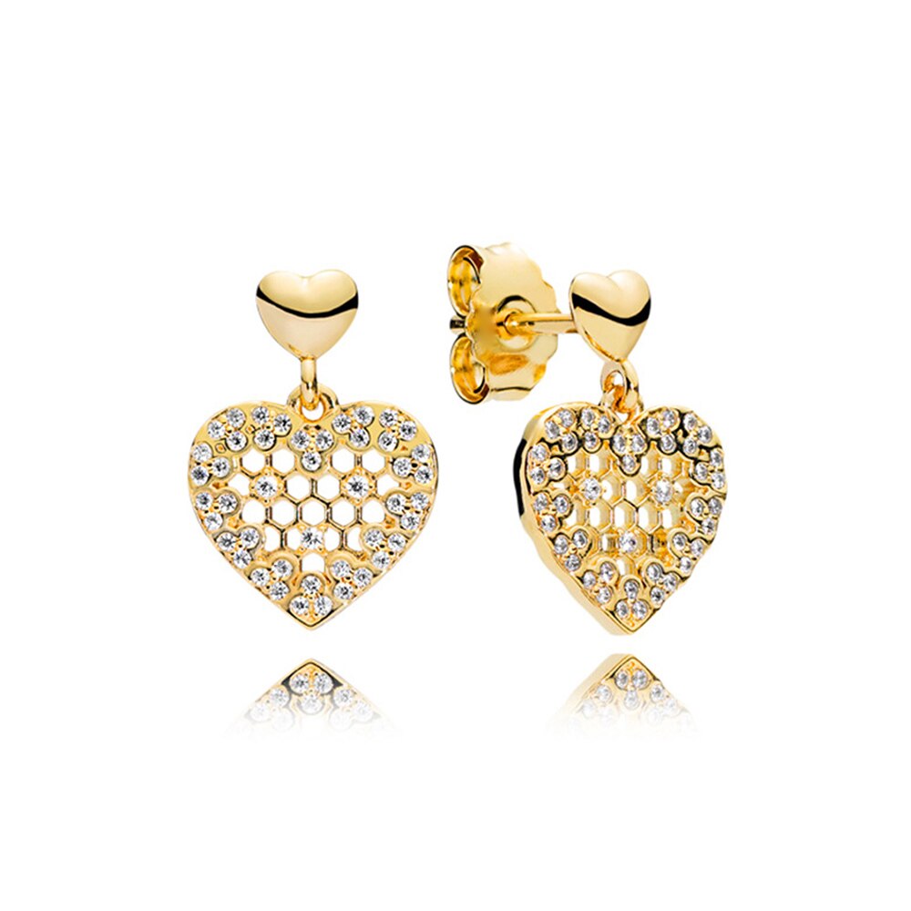 1: 1 S925 Sterling Silver Love And Women's Luxury Jewelry With Bee And Honeycomb Lace Charm Earring: 267068CZ