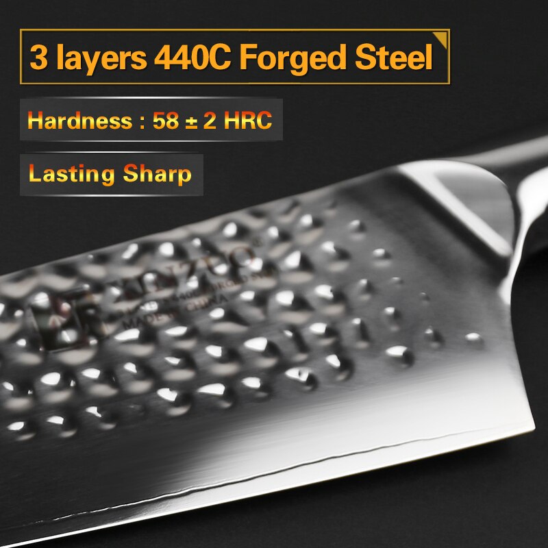 XINZUO 10&#39;&#39; inch Chef Knife High Carbon 3 Layers 440C Forge Kitchen Knives Stainless Steel Meat Knife G10 Handle