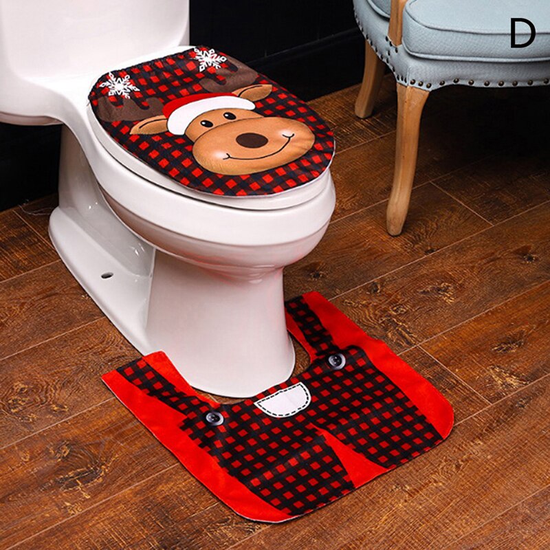 2 stk / sæt jul xmas dekoration santa toilet sædeovertræk tæppe badeværelse indretning fodpude sædeovertræk: D
