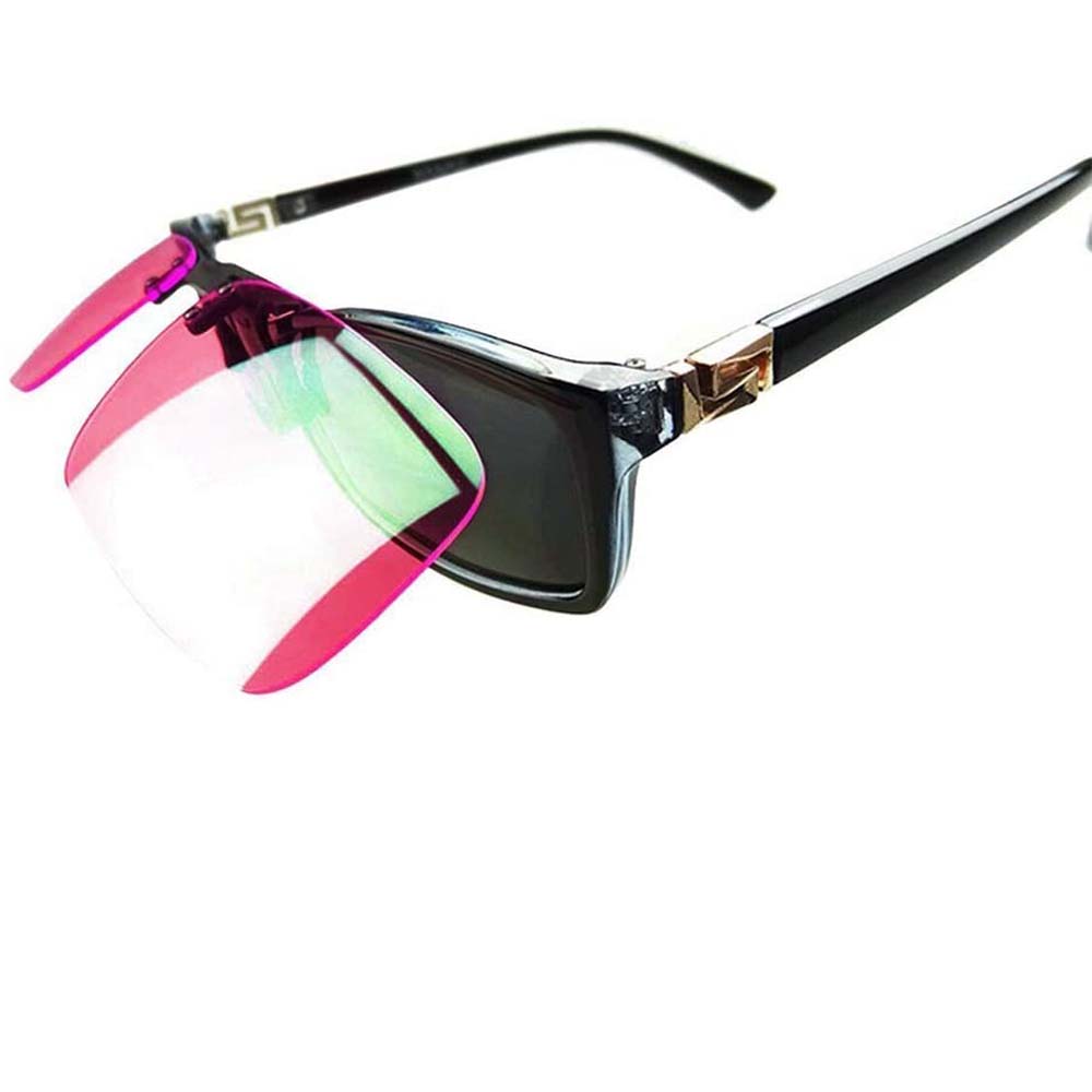 Röd-grön färgblind glasögon flip clip färgblindhet korrigerande harts rosa linser både utomhus inomhusbruk