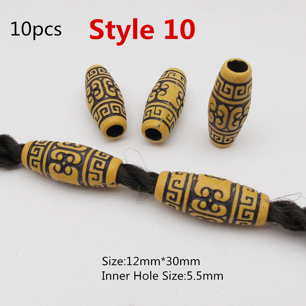 10 st/förpackning träimitation plast virkat hår fläta dread dreadlock pärlor ringar tub för håraccessoarer: 10 st stil 10