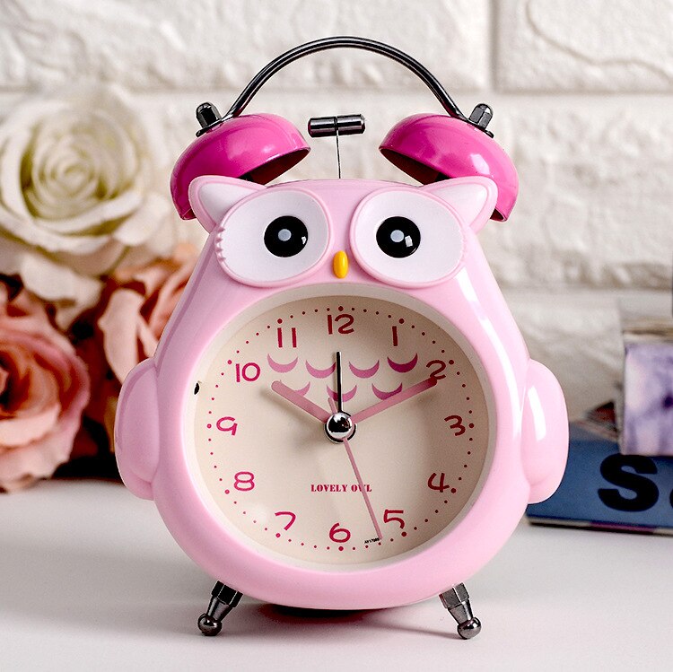 Childrens owl Alarm Clock Cute Bird Clock Children Cartoon Lovely Bedroom Double Bell Silent No Ticking Night Light Alarm Clocks