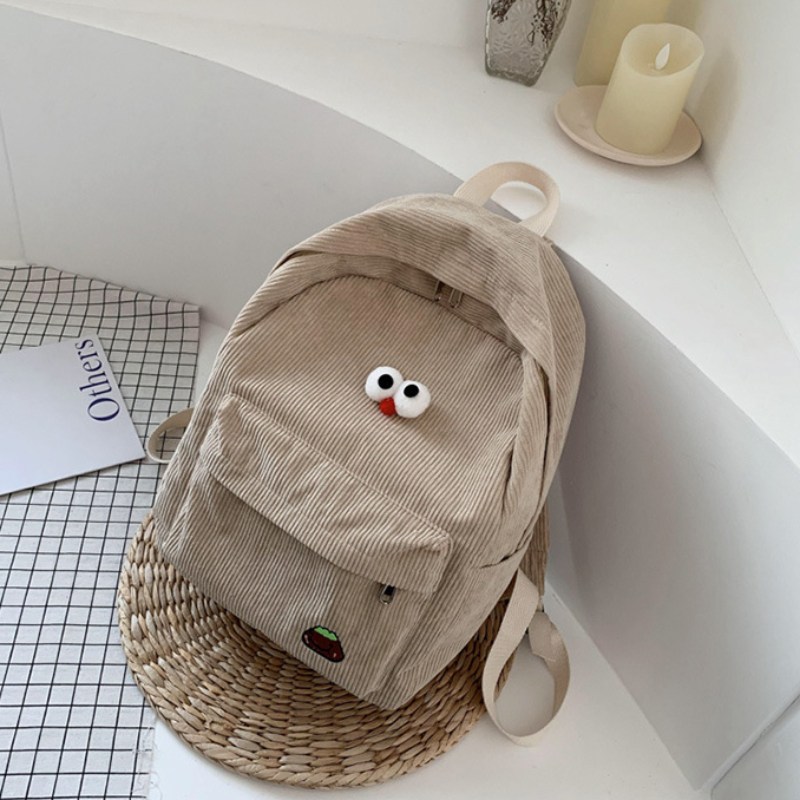 Corduroy Backpacks School Student Teen Girls Schoolbag High Large Capacity College Bookbag Classic Women Preppy Style: Khaki